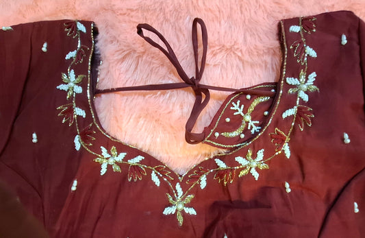 Kia Fashions Maroon Cotton Silk Hand Embroidered Readymade Blouse - Swadesiicart