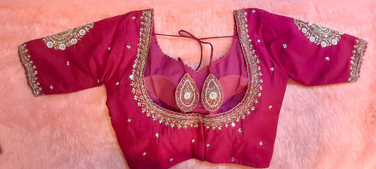 Kia Fashions Hot Pink Cotton Silk Hand Embroidered Readymade Blouse - Swadesiicart