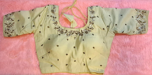 Kia Fashions Beige Cotton Silk Hand Embroidered Readymade Blouse - Swadesiicart