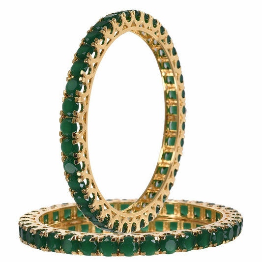 Gold-Polished Alloy Green Ad 2 Bangles Set - The Pari - The Pari - Dinesh Associates