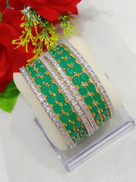 Gold-Polished Alloy Designer Green Combo Of Ad Bangles - The Pari - The Pari - Dinesh Associates