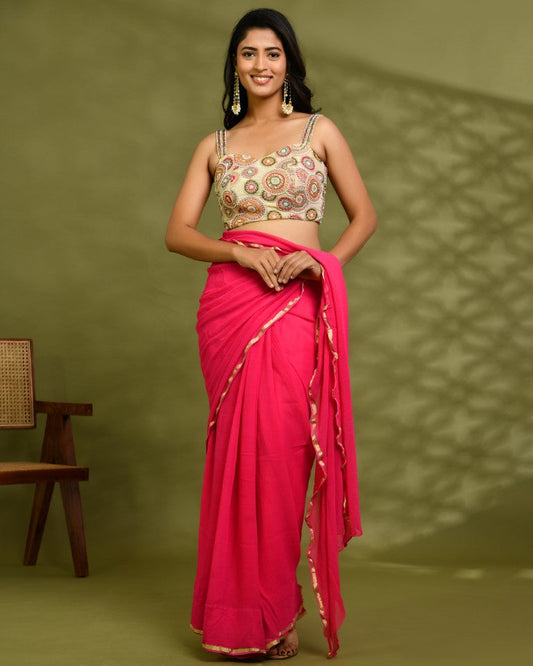 Amodin Designer Studio Multicolored Thread Pearl Work Padded Blouse - Swadesiicart