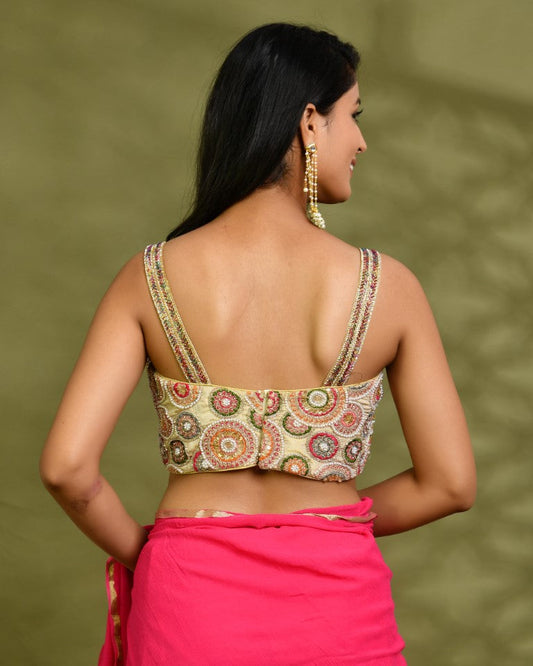 Amodin Designer Studio Multicolored Thread Pearl Work Padded Blouse - Swadesiicart