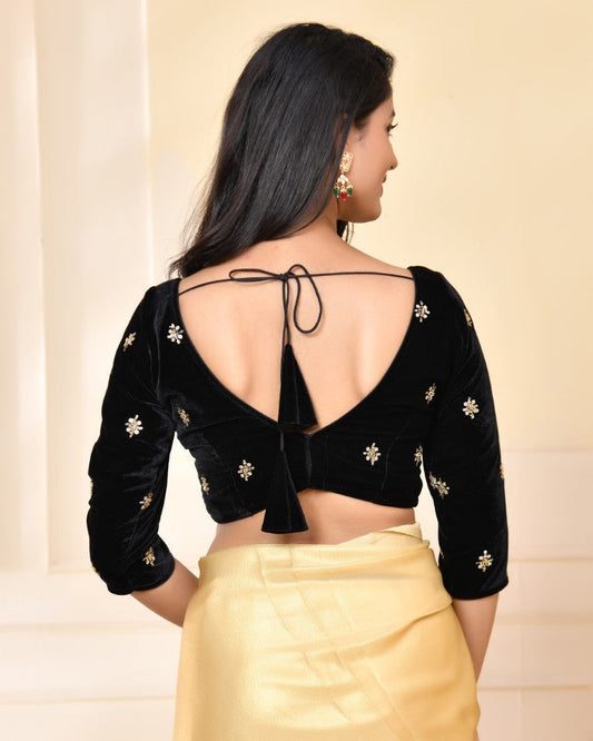 Amodini Designer Studio Black Embellished Velvet Blouse - Swadesiicart