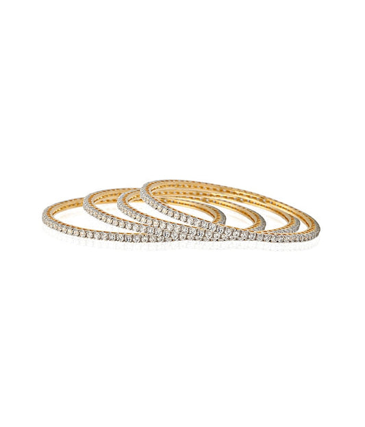 Gold-Polished Alloy American Diamond Studded Set Of 4 Bangles - The Pari - The Pari - Dinesh Associates