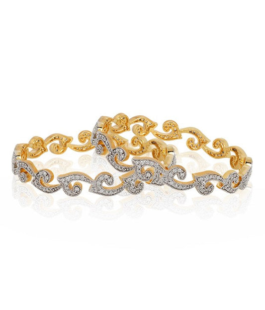 Gold-Polished Alloy Intricate Work American Diamond Bangle Set - The Pari - The Pari - Dinesh Associates