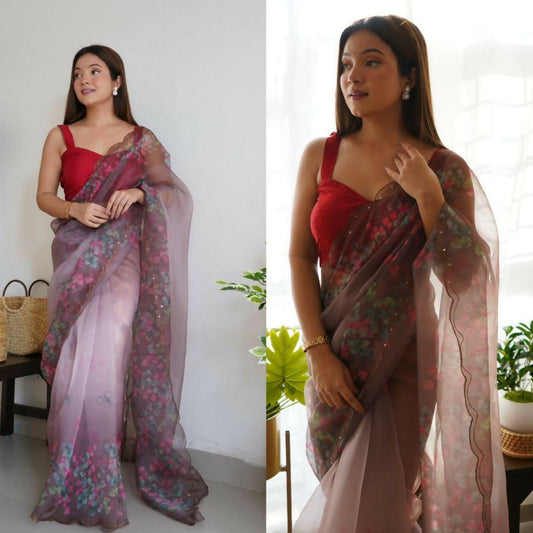 Vamsee Rency Multi Color Organza Saree - Swadesiicart