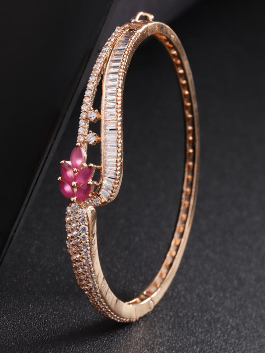 Priyaasi Women Rose Gold-Polished Ruby and American Diamond Studded Bracelet in Floral Pattern - Noz2Toz