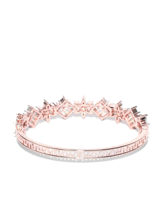 Priyaasi Women Rose Gold-Polished American Diamond Bracelet in Floral Pattern - Swadesiicart