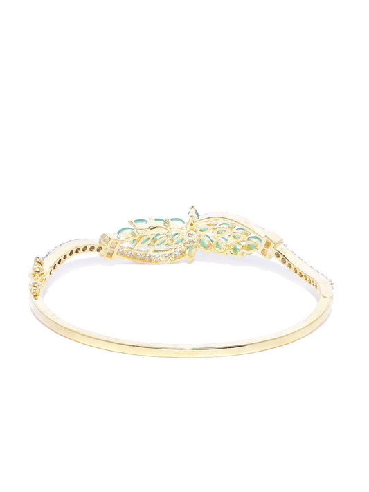 Priyaasi Women Gold-Polished American Diamond and Emerald Studded, Floral Patterned Bracelet in Green Color - Swadesiicart