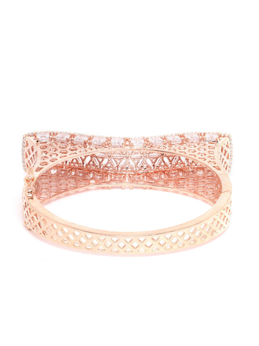 Priyaasi Women Rose Gold-Polished American Diamond Party Bangle Style Bracelet - Swadesiicart