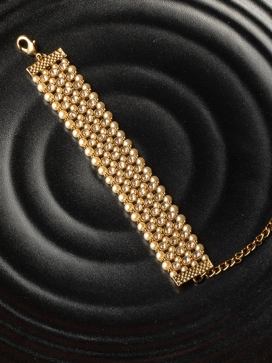 Priyaasi Women Kundan & Pearl Gold-Polished Wraparound Bracelet - Noz2Toz