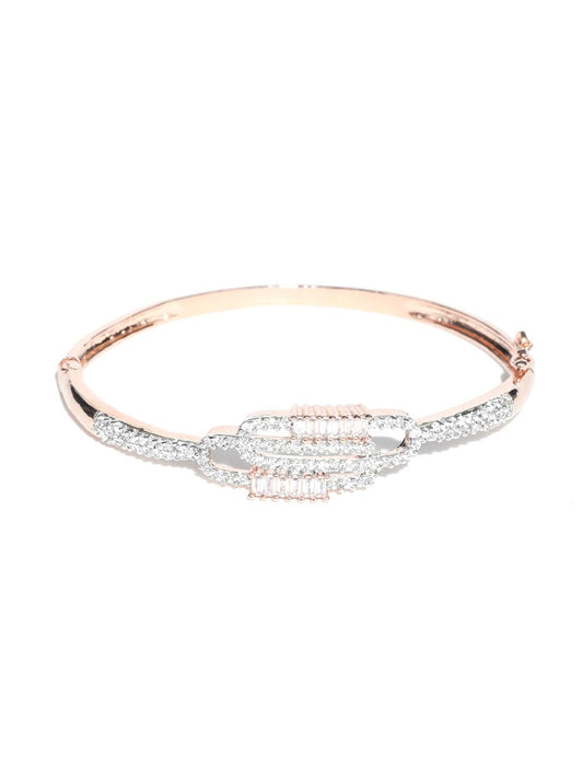 Priyaasi Women American Diamond Rose Gold-Polished Bangle Style Bracelet - Swadesiicart