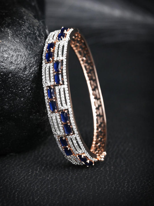 Priyaasi Women Blue American Diamond Rose Gold-Polished Bangle Style Bracelet - Noz2Toz