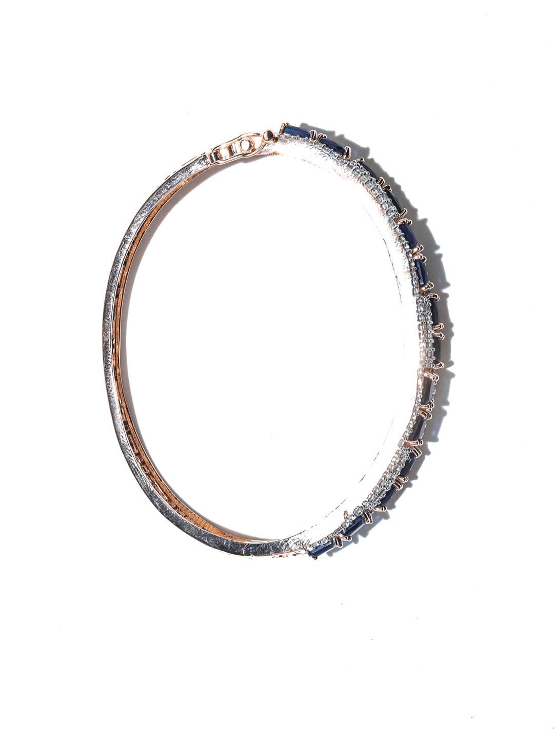 Priyaasi Women Blue American Diamond Rose Gold-Polished Bangle Style Bracelet - Swadesiicart