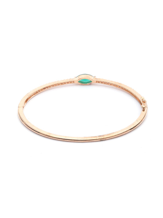 Priyaasi Women Green Stone Studded American Diamond Rose Gold Bracelet - Swadesiicart