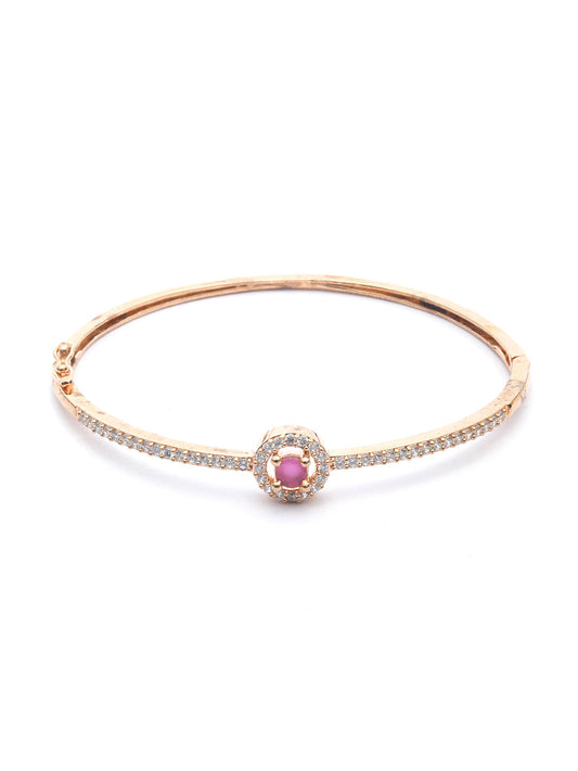Priyaasi Women Pink American Diamond Rose Gold Geometric Bracelet - Swadesiicart