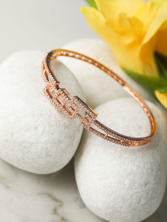 Priyaasi Women Studded Blocks-American Diamond Rose Gold Geometric Bracelet - Noz2Toz