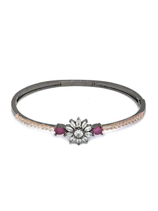 Priyaasi Women Dual Toned Floral American Diamond Bracelet - Swadesiicart