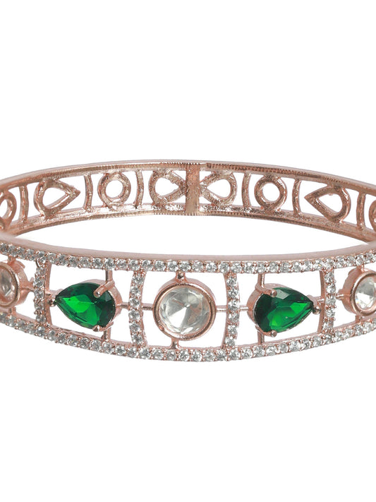 Priyaasi Women Green Teardrop AD Studded Rose Gold-Polished Bracelet - Swadesiicart