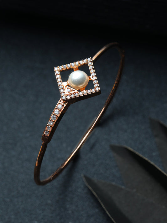 Priyaasi Women Geometric Studded Pearl Rose Gold-Polished Bracelet - Noz2Toz