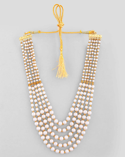 VOJ Gold-Polished Multi Layered Pearl Maharani Necklace | Swadesiicart
