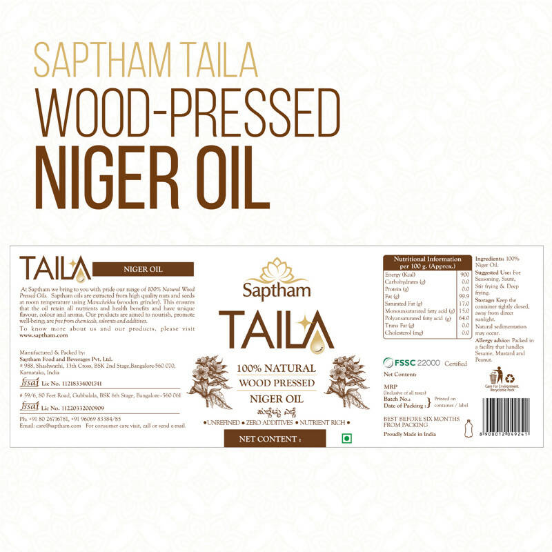 Saptham Taila 100% Wood Pressed Niger Oil - Swadesiicart