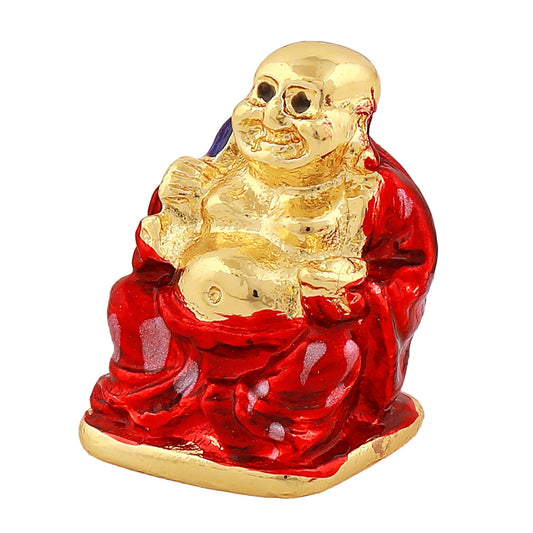 Estele Gold-Polished Laughing Buddha with Red Stone Type:Enamel Idol for Perfect Home and Office/Car Decors - Swadesiicart