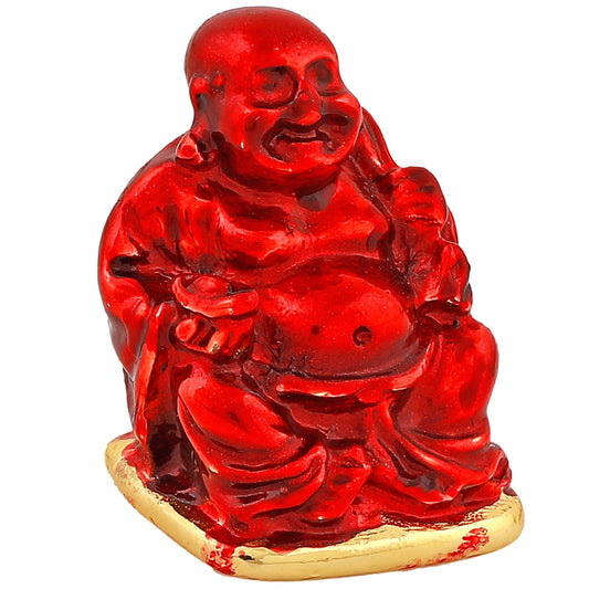 Estele Gold-Polished Laughing Buddha with Maroon Stone Type:Enamel Idol for Perfect Home and Office/Car Decors - Swadesiicart