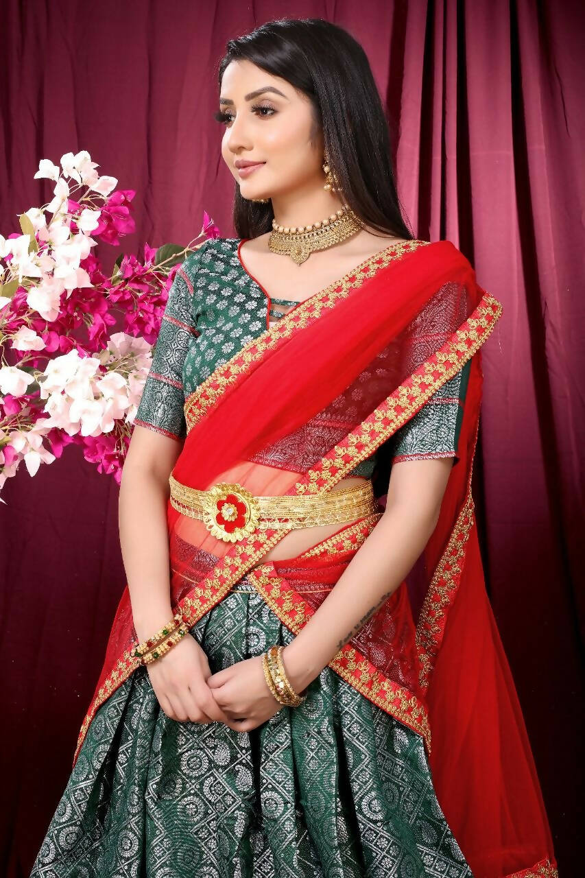 DEIANA'S Beautiful Pure Jari Silk Weaving Lehengha Choli - Green | Swadesiicart