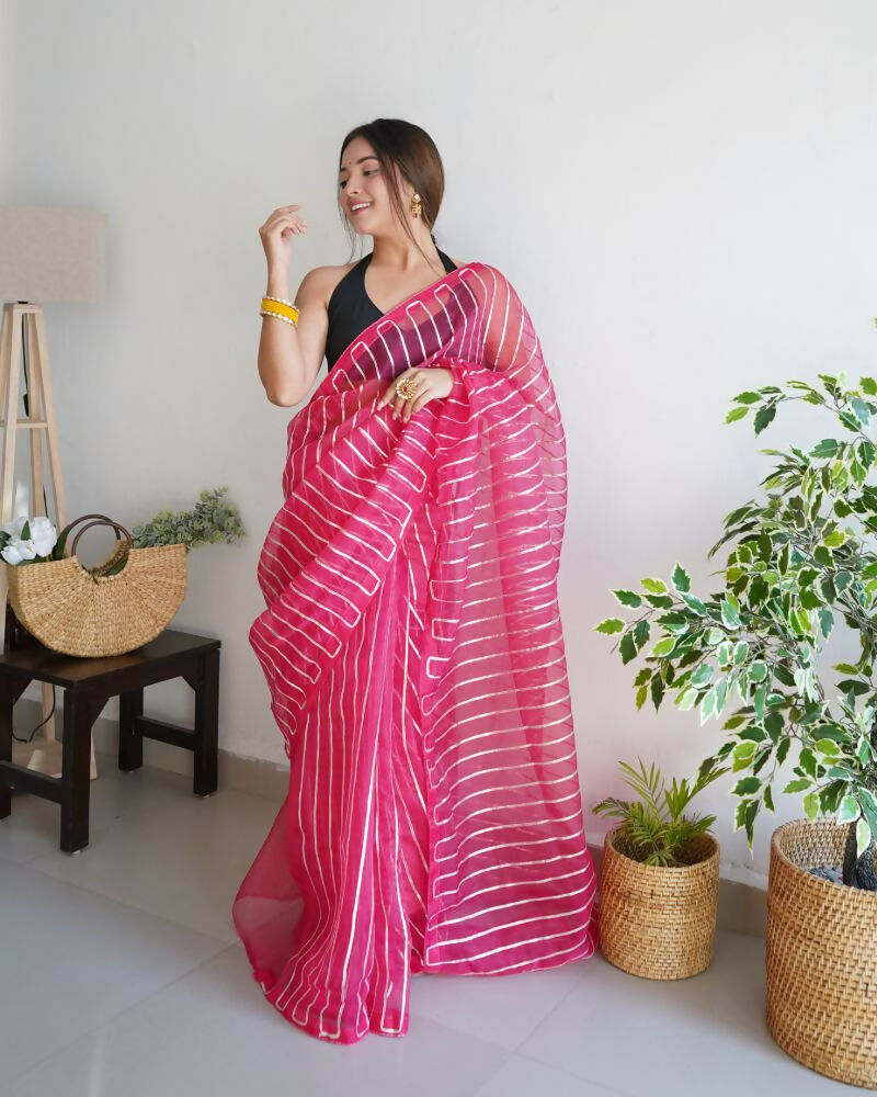 Vamsee Devika Pink Organza Silk Saree - Swadesiicart