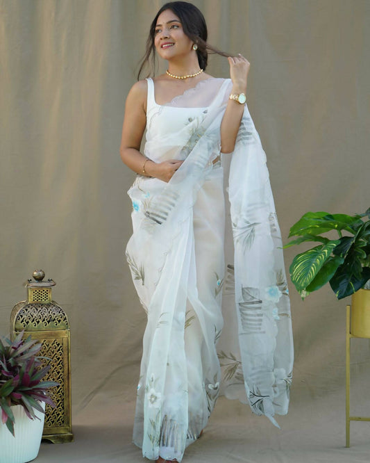 Vamsee Grey Organza Saree - Swadesiicart