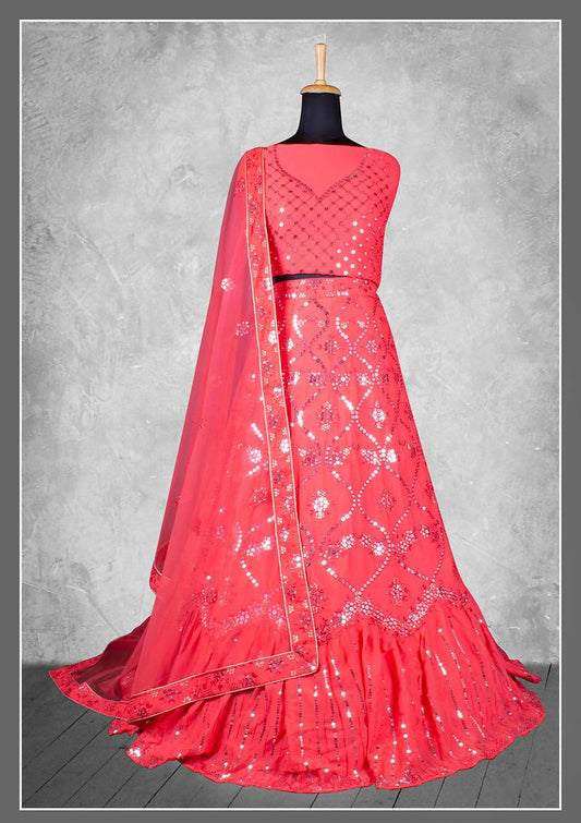 Pink Georgette Embroidery & Sequence Work Bridal lahenga Choli with Dupatta - Nimaya Pavitra Rista | Swadesiicart