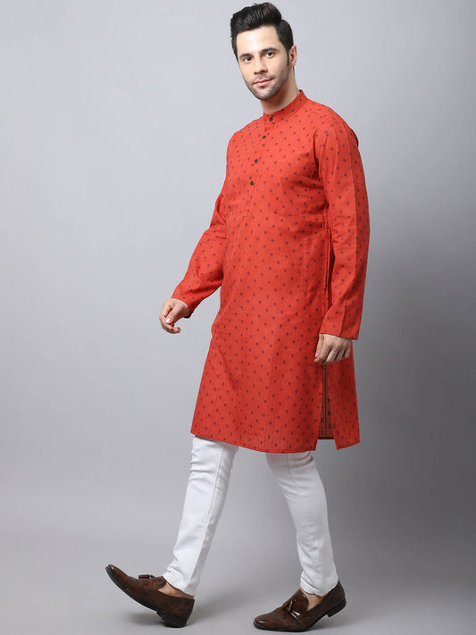 Even Apparels Red Pure Cotton Men's Kurta With Band Collar (CHK1167) | Swadesiicart