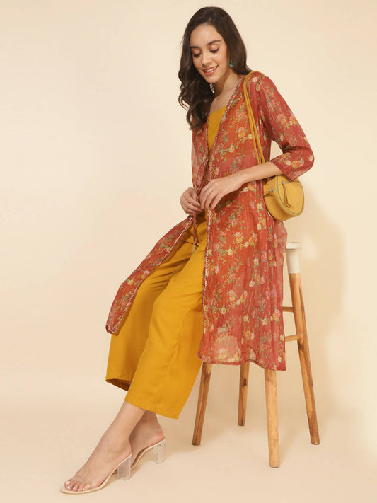 Janasya Women's Mustard Moss Solid Festive Crop Top Set | Swadesiicart