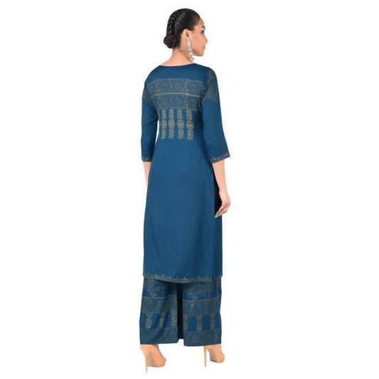Aniyah Rayon Block Print Front Slit Straight Kurta In Blue Color (AN-167K) - Swadesiicart