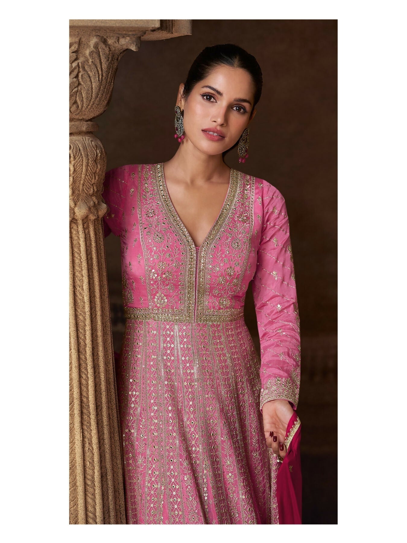 Anaita Pink Real Georgette Stitched Anarkali Suit with Embroidery & Sequence Work