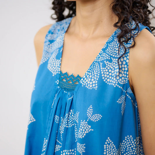 Pimu Women Floral Printed Pleated Pure Cotton Kurta with Palazzos-Blue - Swadesiicart