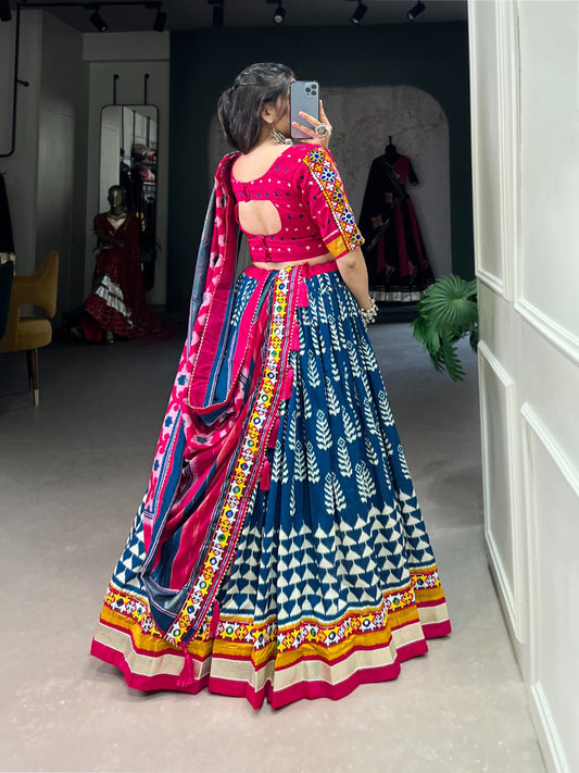 Lorenvalley Black Dola Silk with Printed With Foil Work And Original Mirror Gamthi Lace Touch Up Lehenga Choli | Swadesiicart