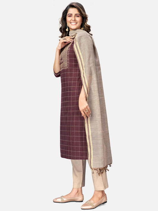NOZ2TOZ Women Purple Cotton Kurta With Pant & Dupatta (3Pcs Set) - Swadesiicart