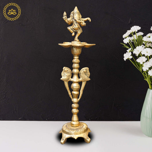 Brass Ganesha Diya with Five Oil Wicks - Swadesiicart