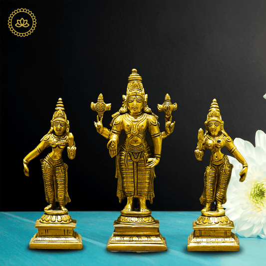 Brass Sri Devi and Bhudevi - Divine Goddesses of Harmony and Abundance - Divine India Art