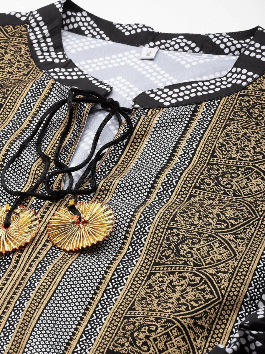 Ahalyaa Women Printed Ethnic Co-Ords - Black Color - Swadesiicart
