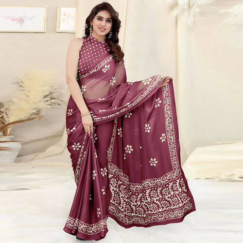 Women's Partywear Designer Wine Chinon Shiffon Fancy Saree - Dyuti | Swadesiicart