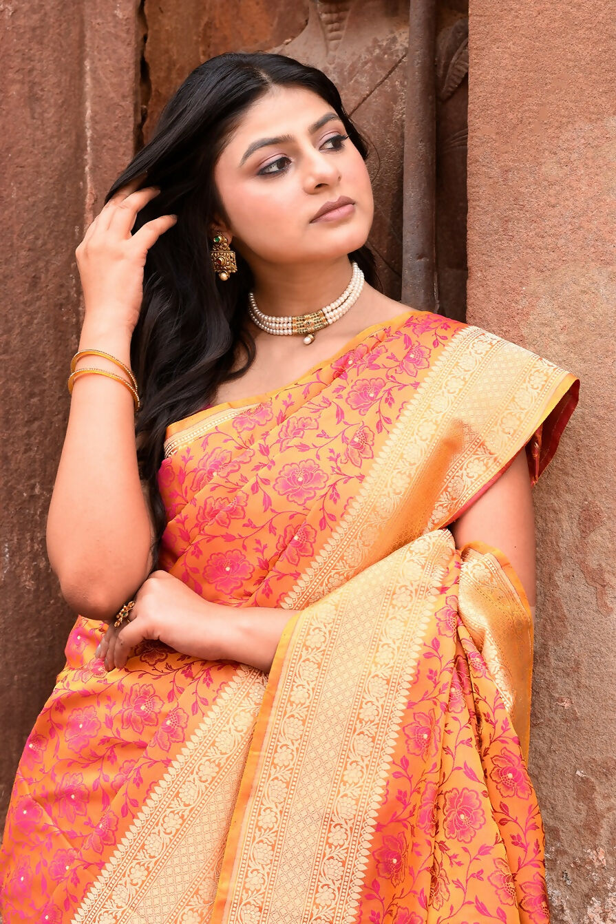 Joban Fashion Tangent Banarasi Katan Pure Handloom Banarasi Silk Saree | Swadesiicart