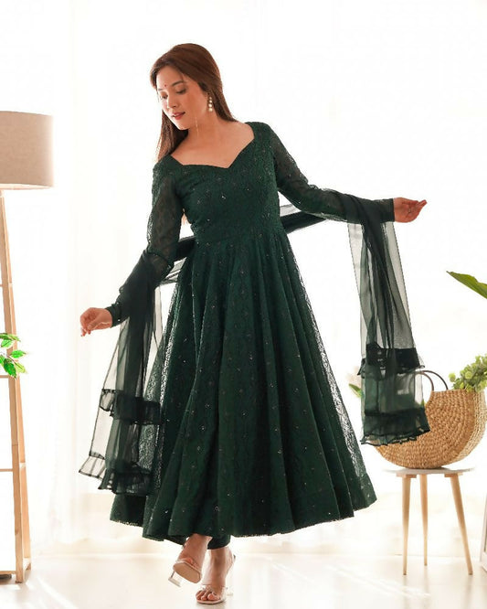 Joban Fashion Green Kurta Set Georgette Sequence Embroidery Work