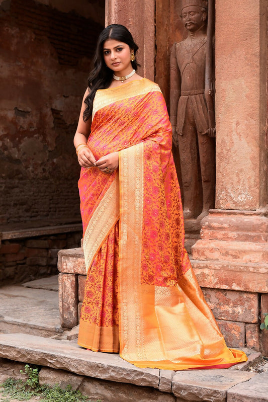 Joban Fashion Tangent Banarasi Katan Pure Handloom Banarasi Silk Saree | Swadesiicart