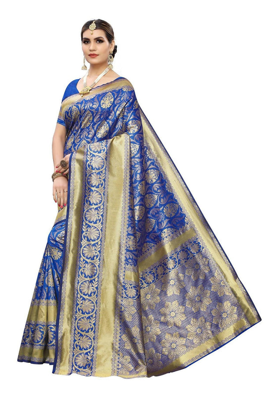 Vamika Banarasi Jaquard Blue Weaving Saree | Swadesiicart