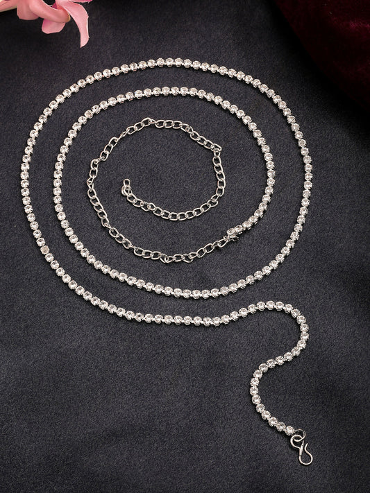 NVR Women's Silver-Plated AD-Studded Kamarbandh Waist Chain | Swadesiicart