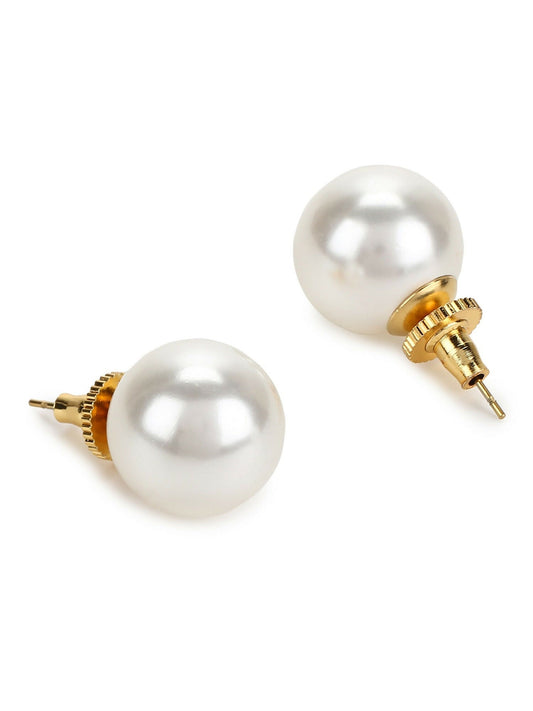 Oversized pearl Studs (18 mm)- Ruby Raang | Swadesiicart